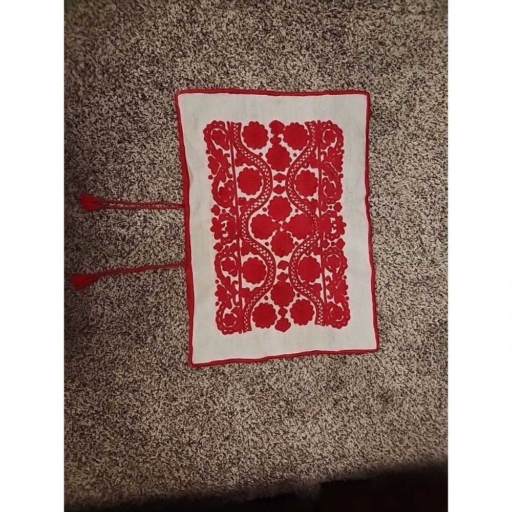 Vintage Hungarian Kalotaszeg Hand Embroidered Pillow Case Red Írásos Folk Art